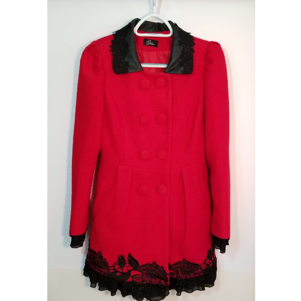 Red and black flare pea coat